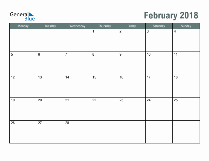 Free Printable February 2018 Calendar