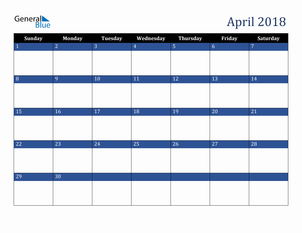 April 2018 Downloadable Calendar