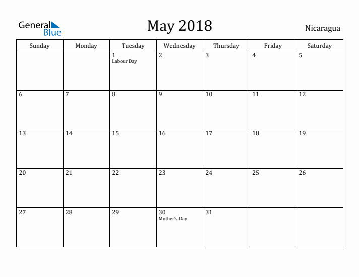 May 2018 Calendar Nicaragua