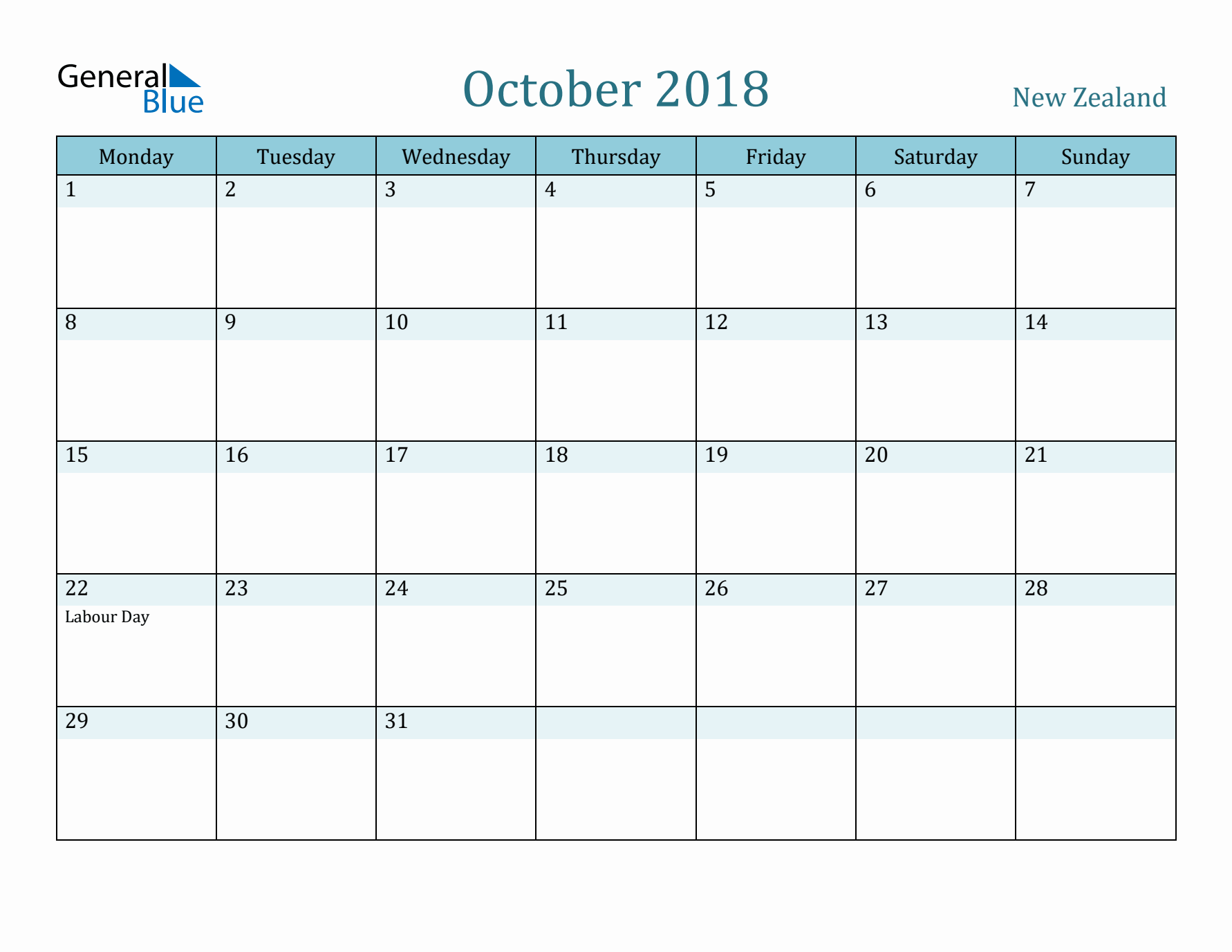 October 2018 Calendar with Holidays