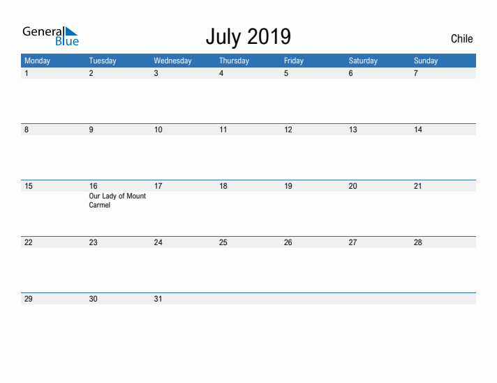 Fillable July 2019 Calendar