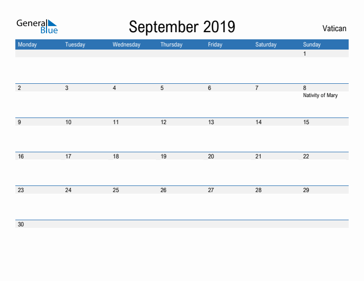 Fillable September 2019 Calendar