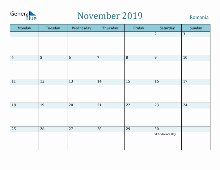 November 2019 Calendar with Holidays