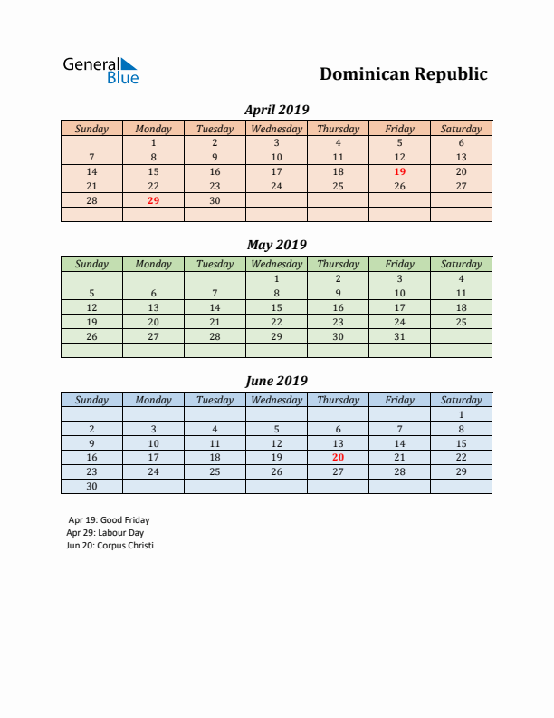 Q2 2019 Holiday Calendar - Dominican Republic