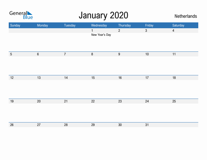 Fillable January 2020 Calendar
