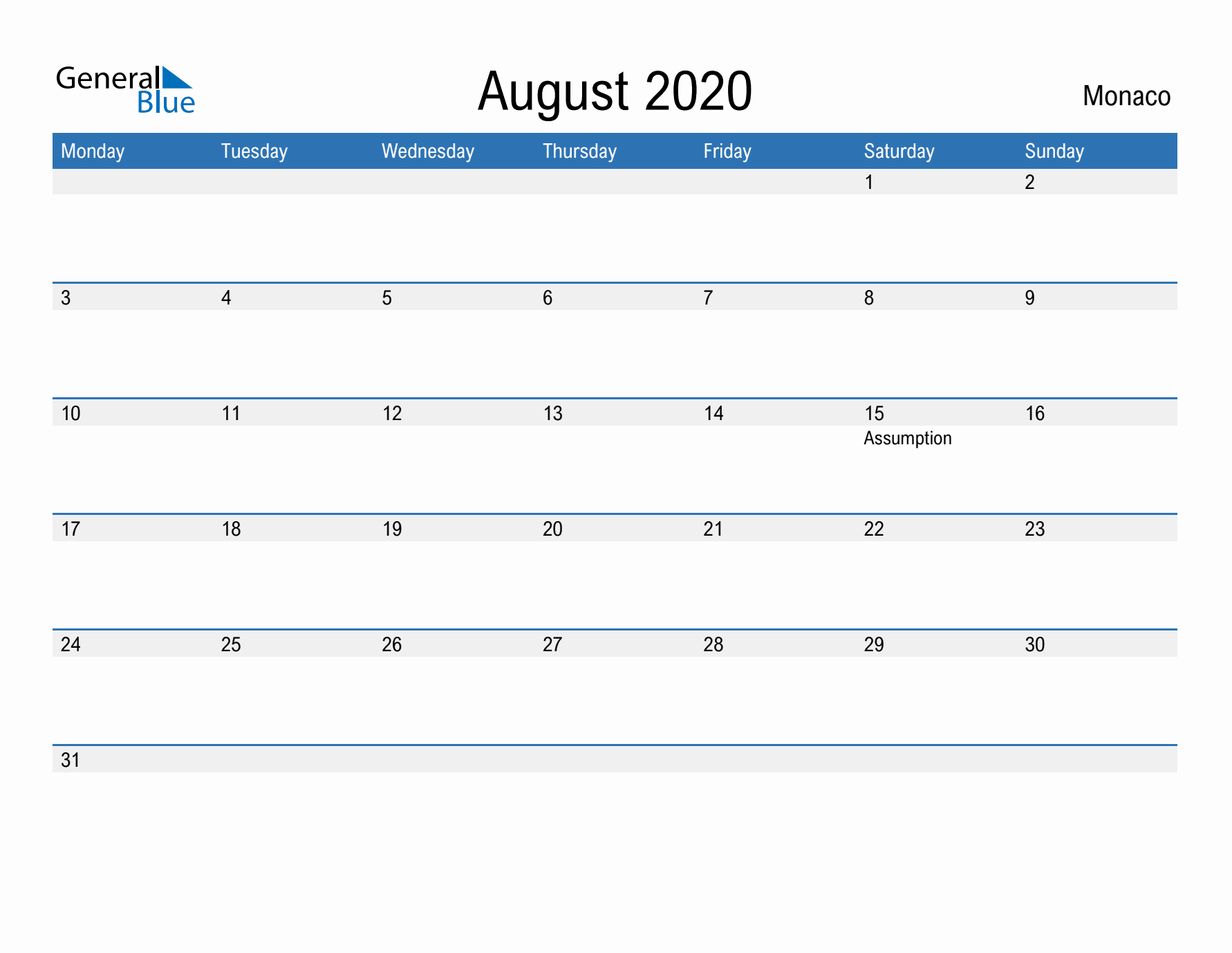 Fillable August 2020 Calendar