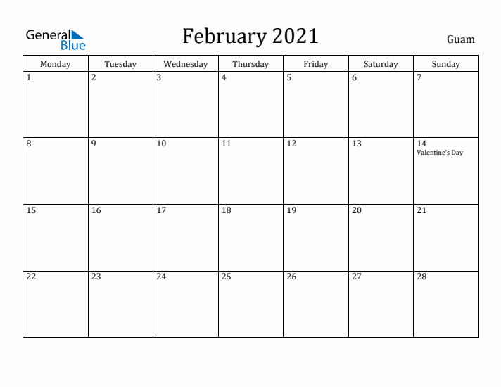 February 2021 Calendar Guam