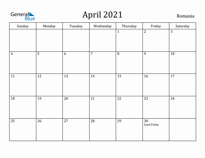 April 2021 Calendar Romania