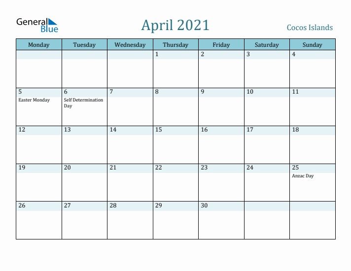 April 2021 Calendar with Holidays