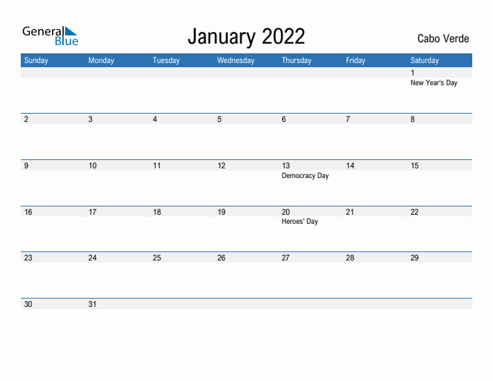 Fillable January 2022 Calendar