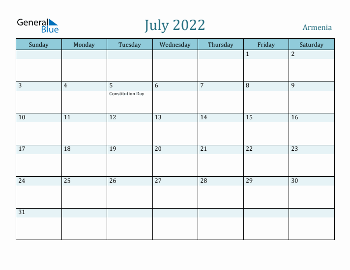 July 2022 Calendar with Holidays