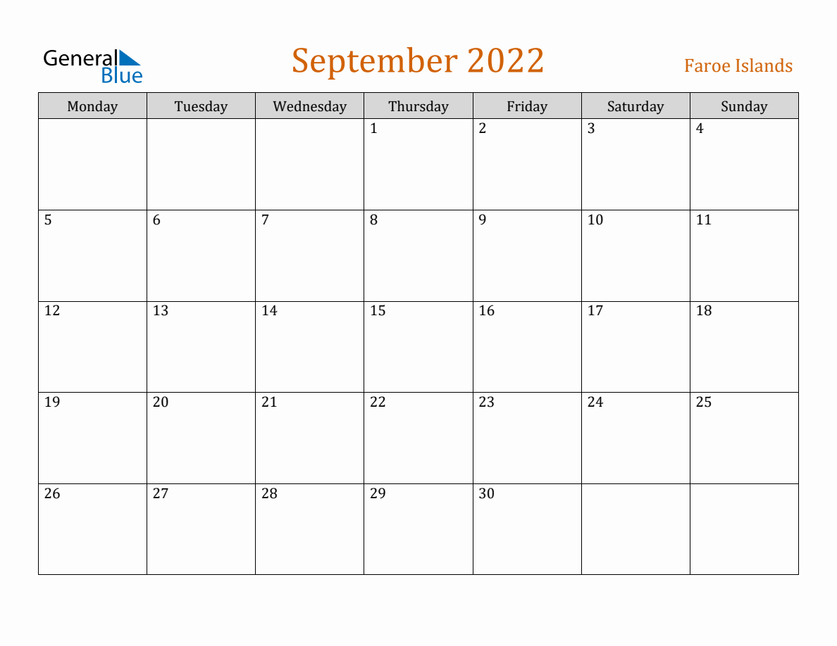 Free September 2022 Faroe Islands Calendar