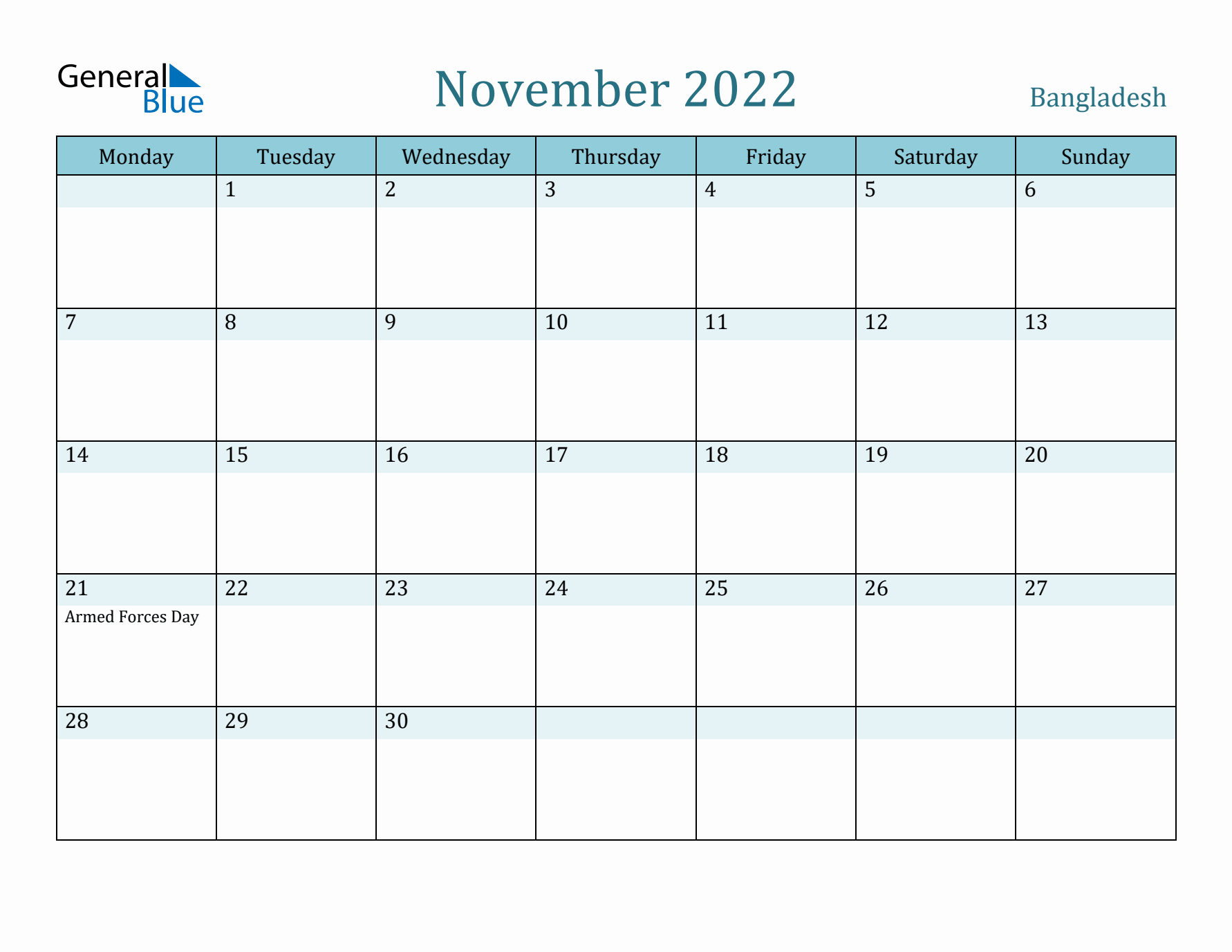 November 2022 Calendar with Holidays