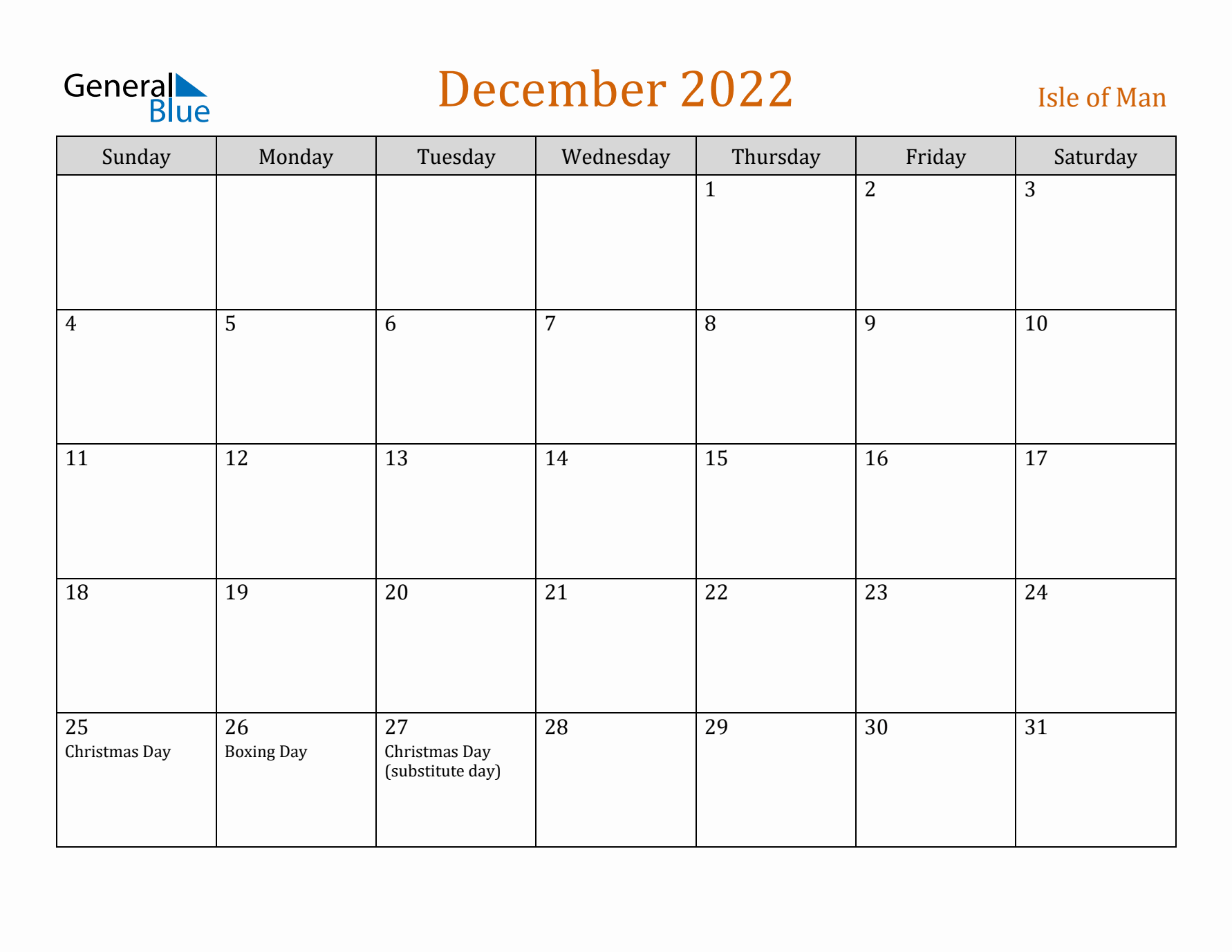 December 2022 Holiday Calendar with Sunday Start