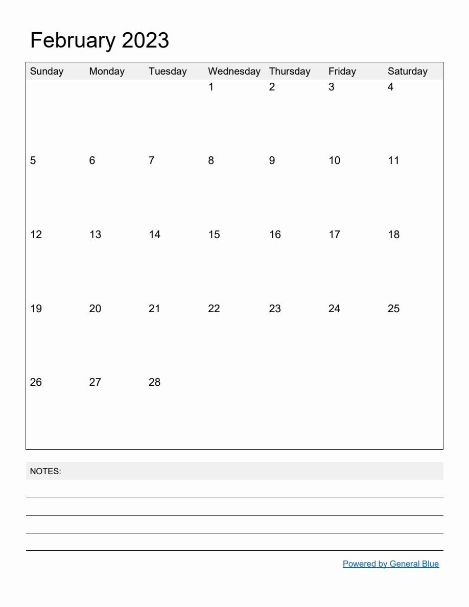 Free Printable Monthly Calendar for February 2023