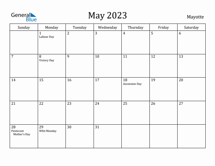 May 2023 Calendar Mayotte