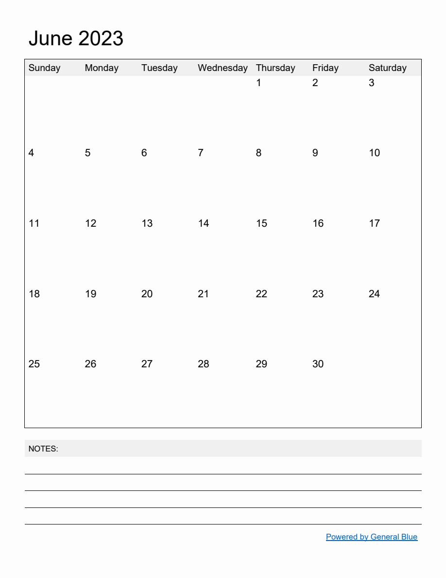 Free Printable Monthly Calendar for June 2023