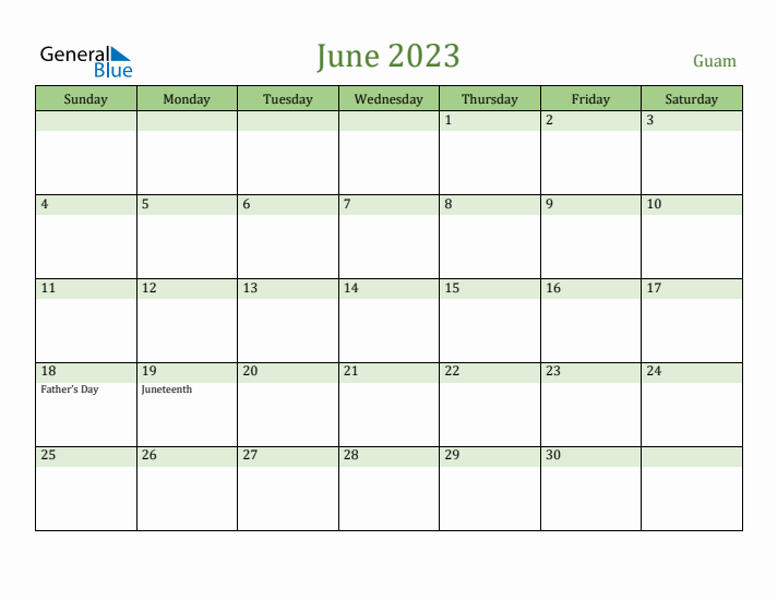 June 2023 Calendar with Guam Holidays