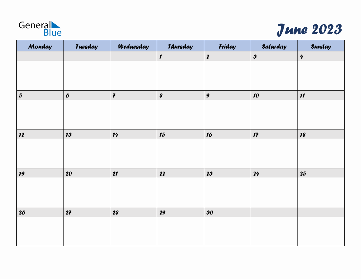 Free June 2023 Monthly Editable Calendar - Monday Start