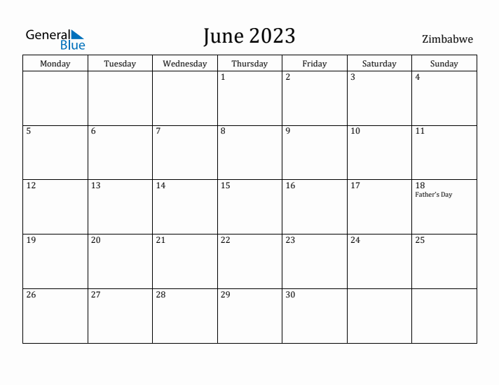 June 2023 Calendar Zimbabwe