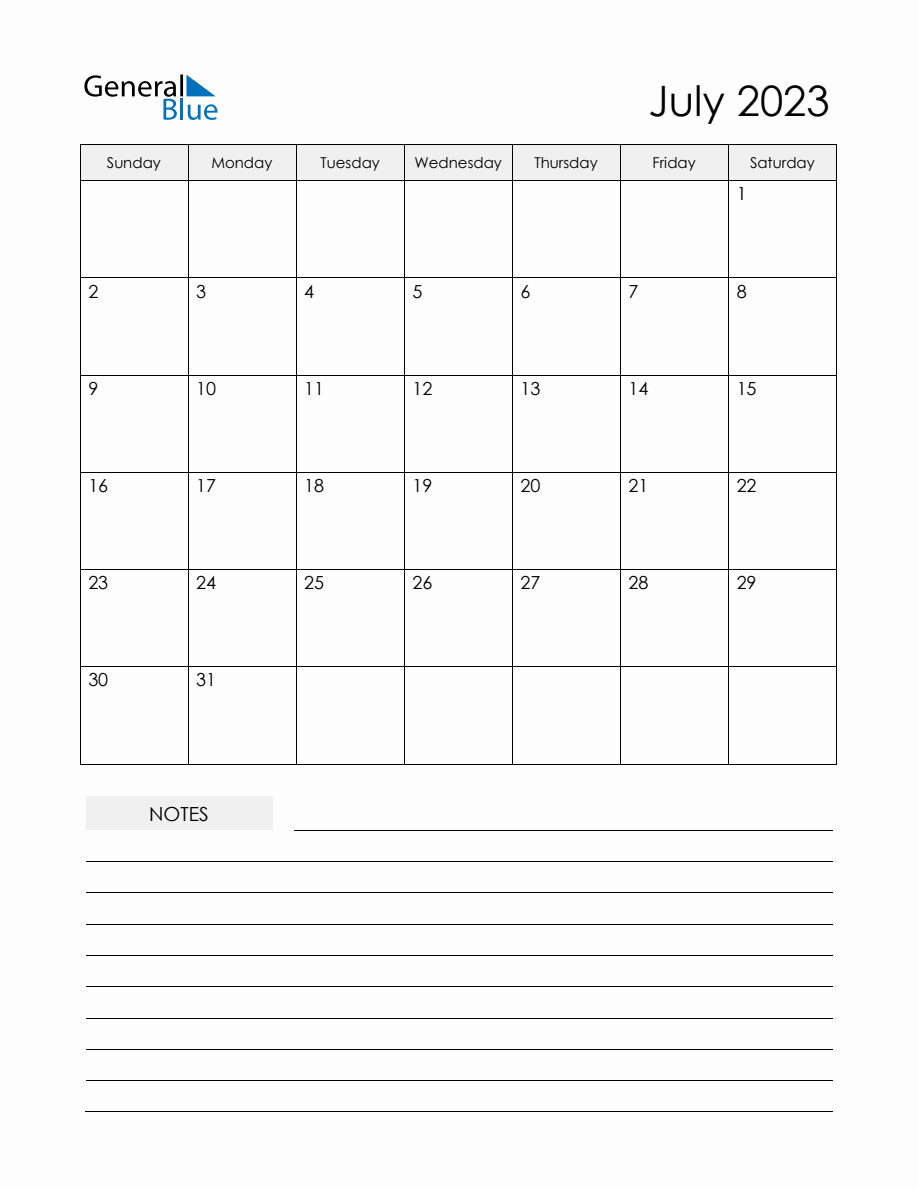 July 2023 Monthly Planner Calendar