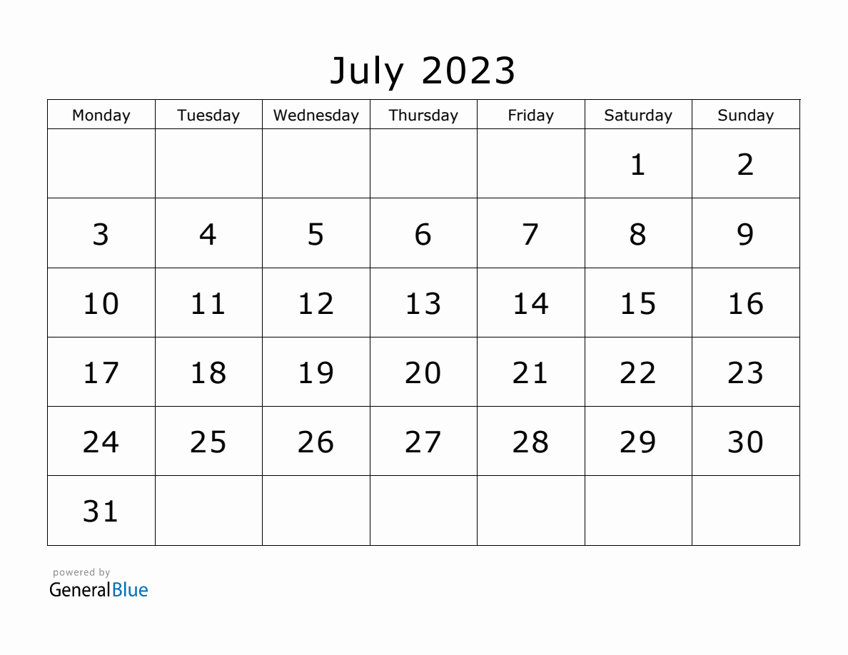 Printable July 2023 Calendar - 2023 07 July Calendar Printable Monday Start En 1188x918 
