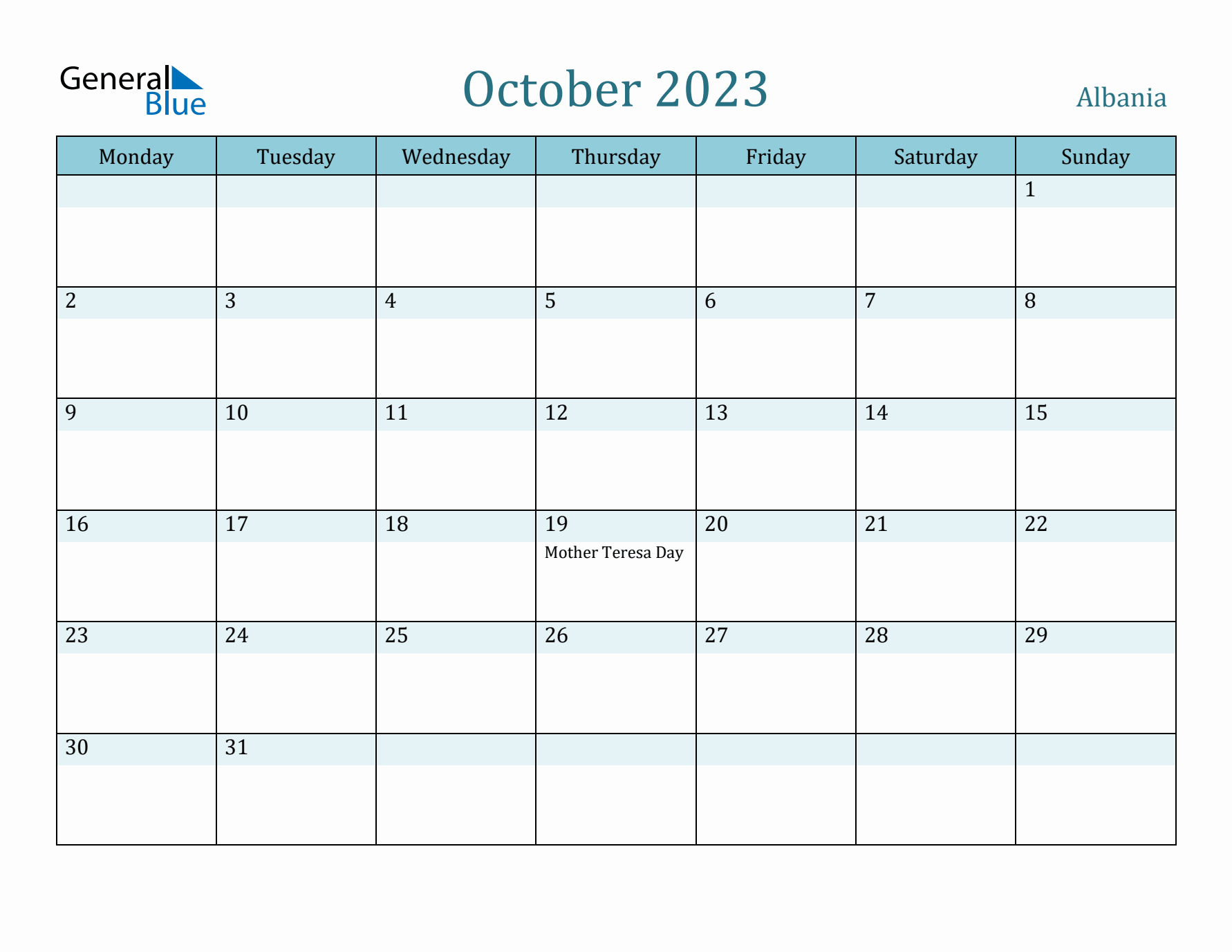 October 2023 Calendar with Holidays
