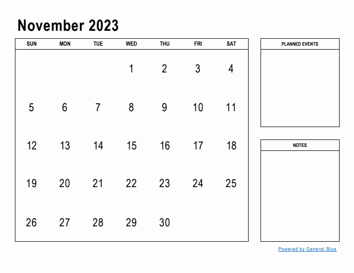November 2023 Calendar Planner