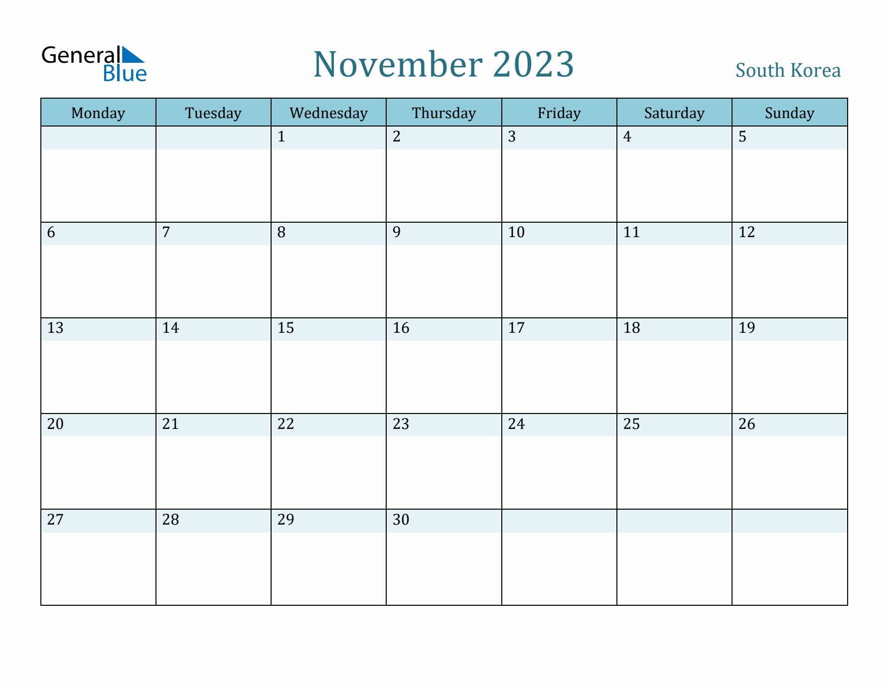November 2023 Calendar with Holidays