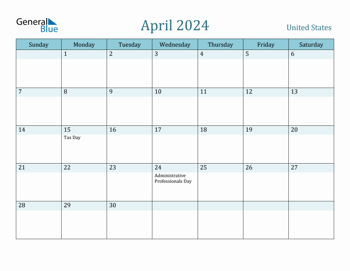 united states holiday calendar for april 2024