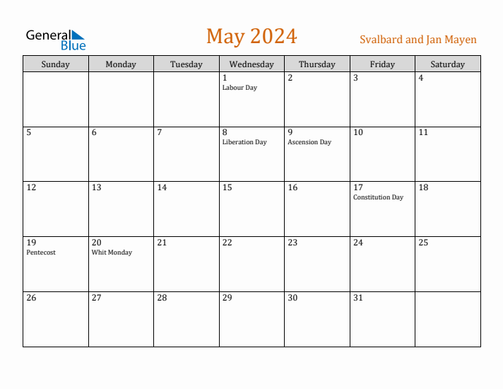 May 2024 Holiday Calendar with Sunday Start