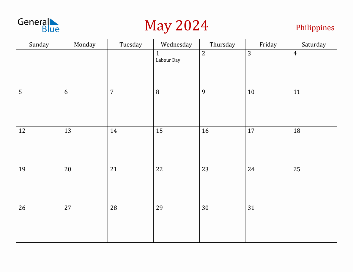 May 2024 Philippines Monthly Calendar With Holidays