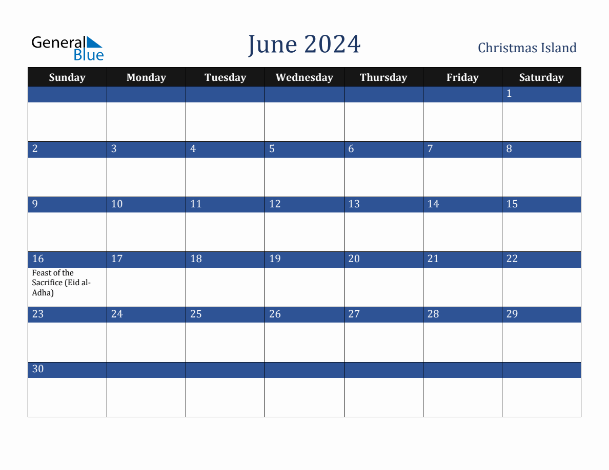 June 2024 Christmas Island Holiday Calendar