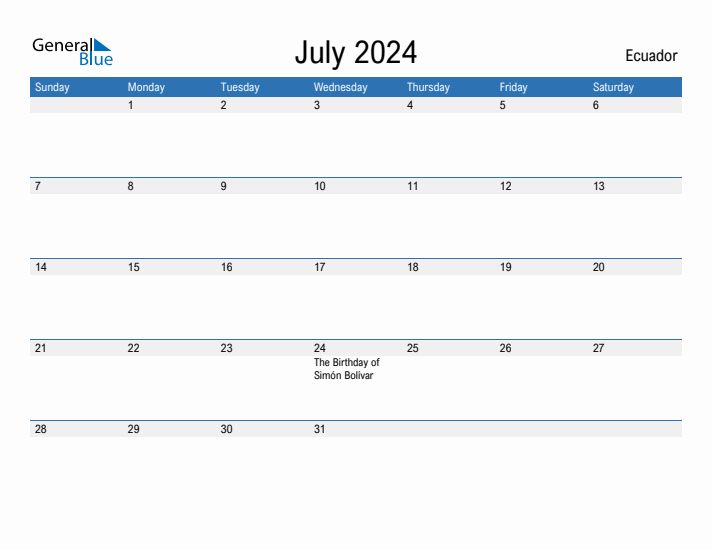 Fillable July 2024 Calendar