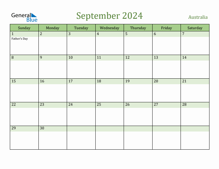 September 2024 Calendar with Australia Holidays