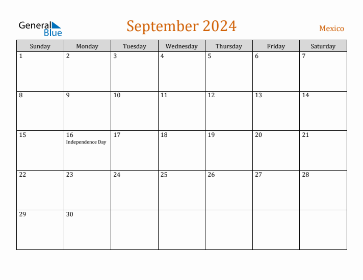 September 2024 Holiday Calendar with Sunday Start