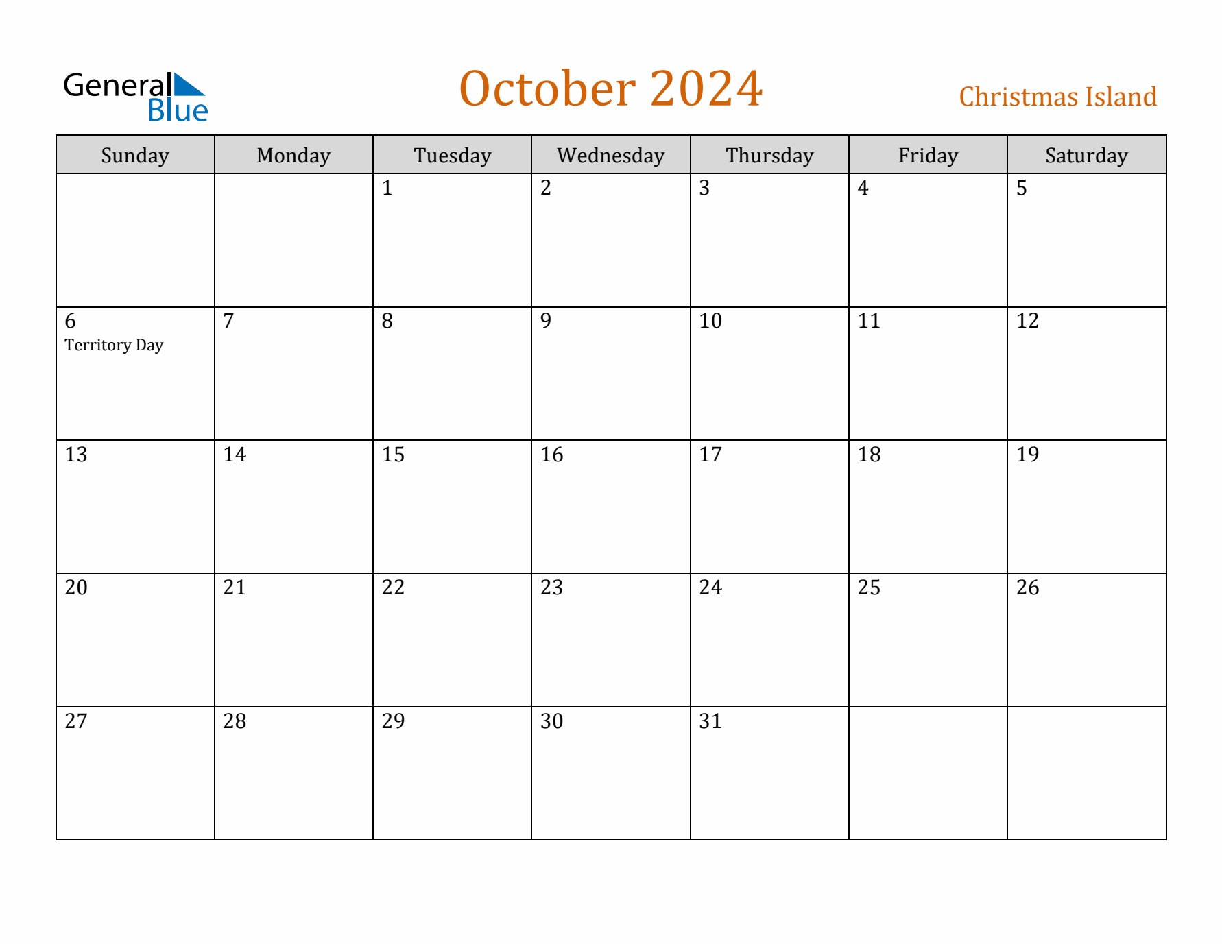 October 2024 Holiday Calendar with Sunday Start