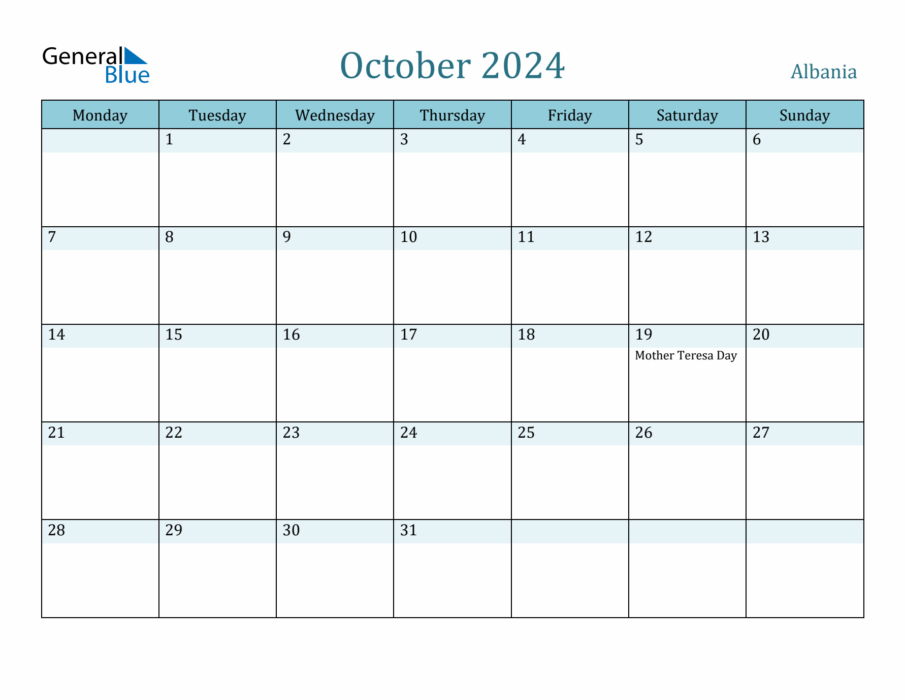 October 2024 Calendar with Holidays