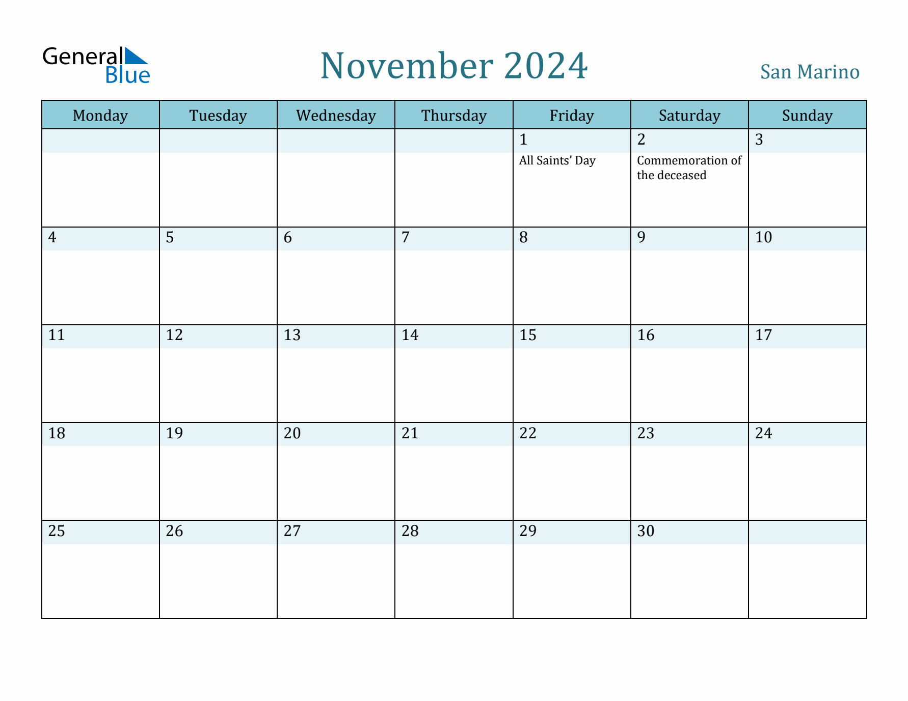 November 2024 Calendar with Holidays