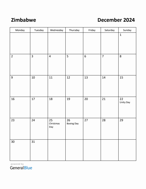 Free Printable December 2024 Calendar For Zimbabwe Monday Start Free Printable December 2024 Calendar For Zimbabwe Monday Start