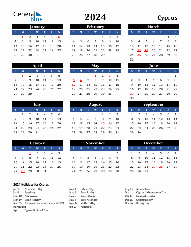 2024 Cyprus Holiday Calendar