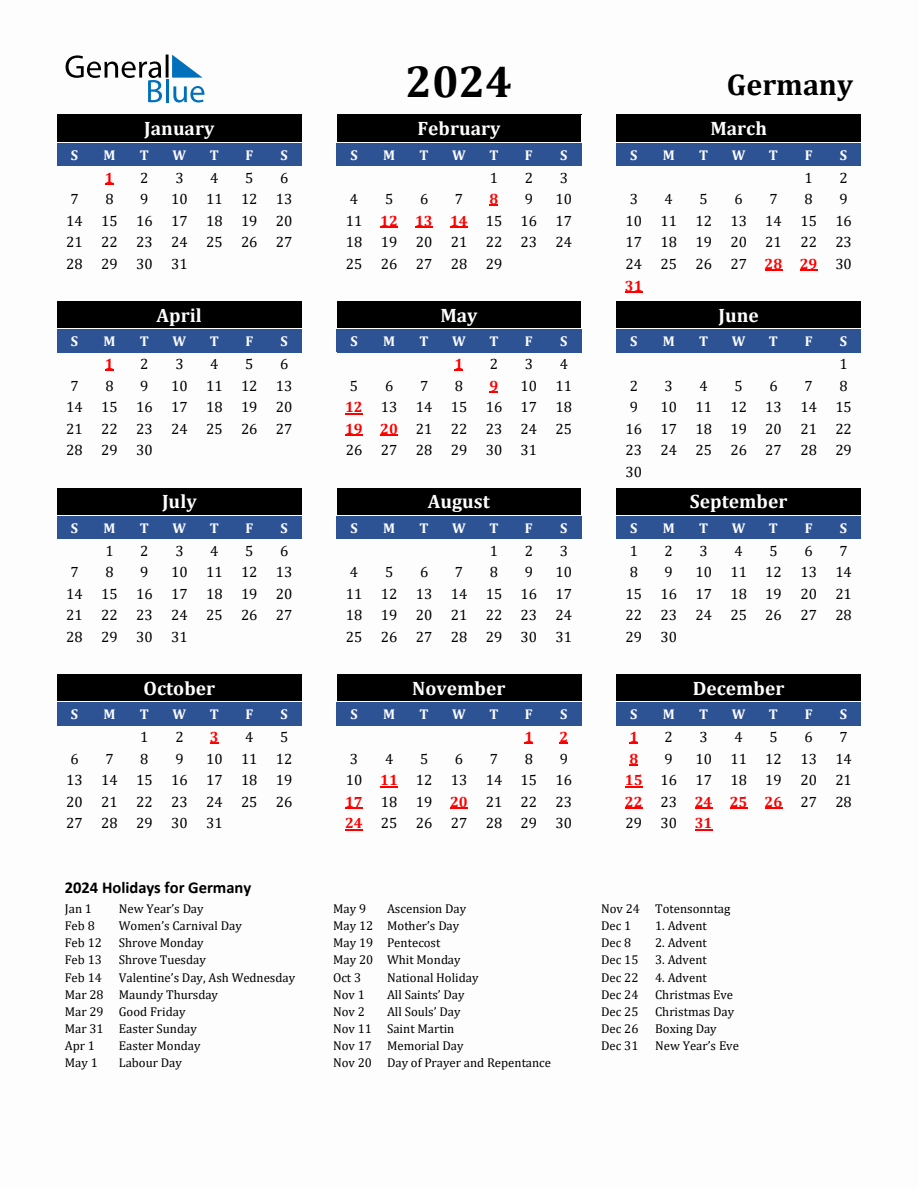 2024 Germany Holiday Calendar