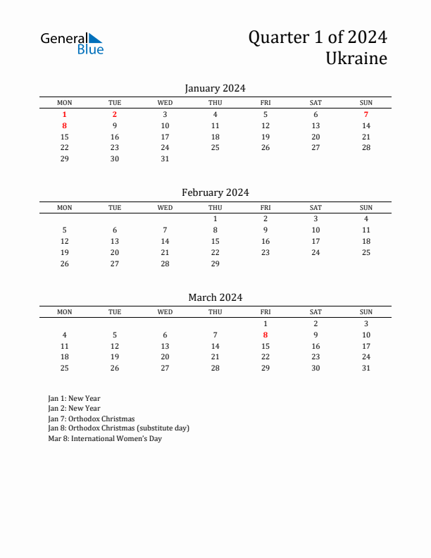 Quarter 1 2024 Ukraine Quarterly Calendar