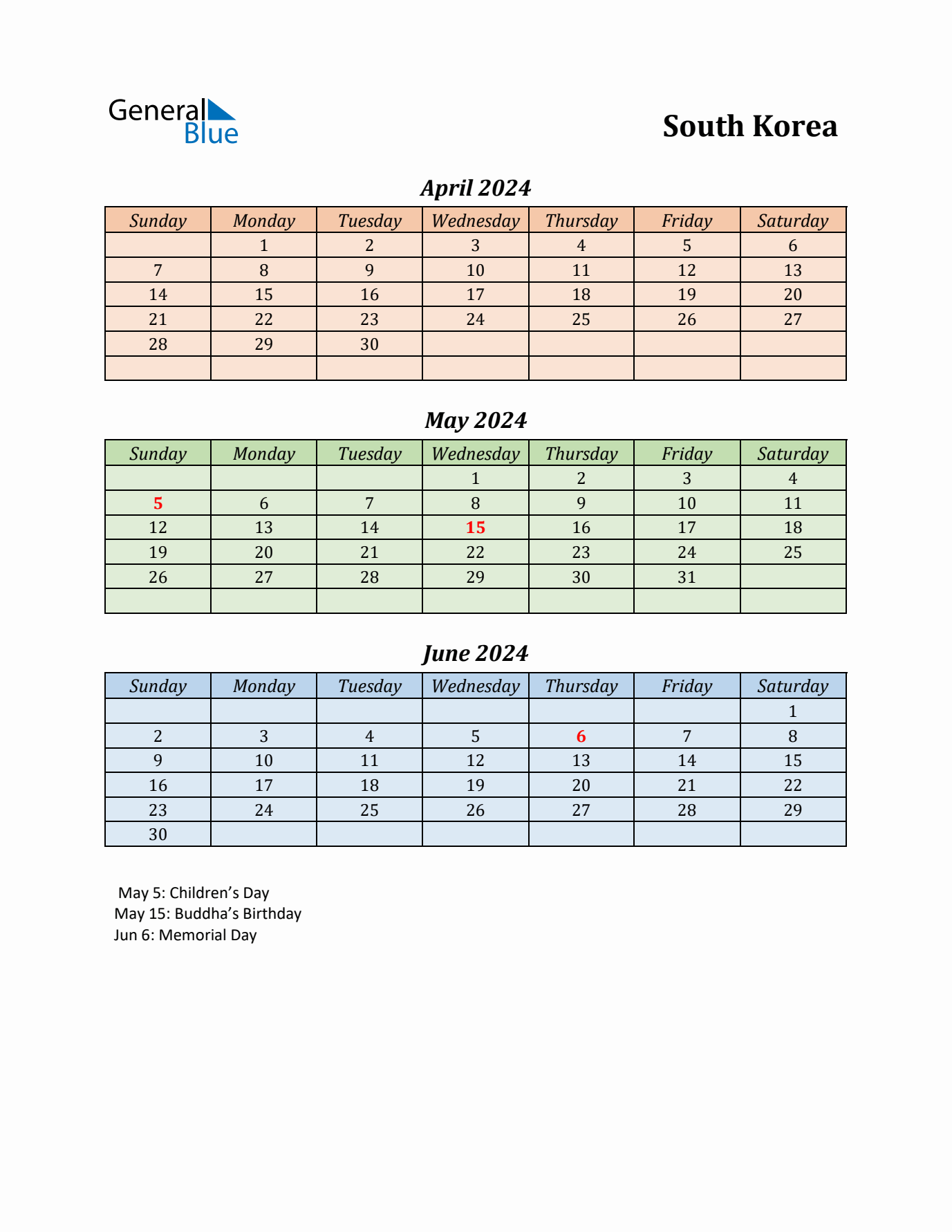 Q2 2024 Holiday Calendar - South Korea