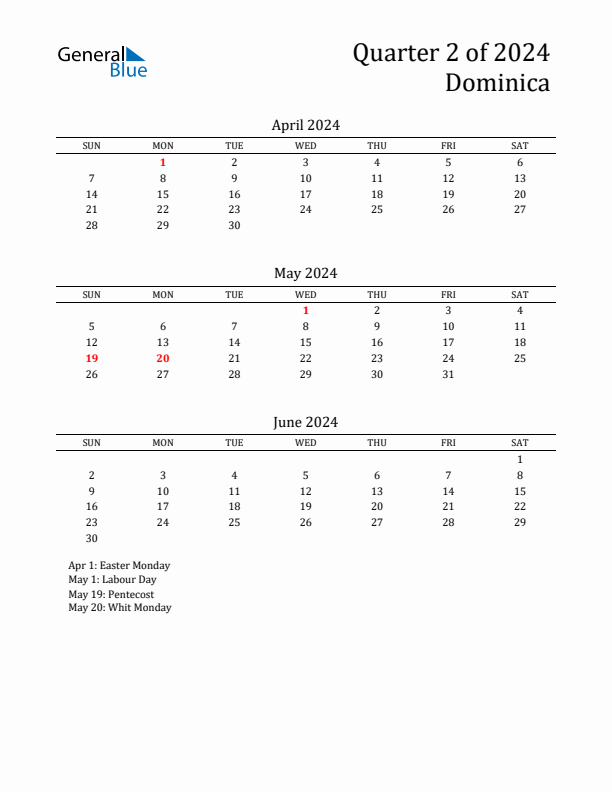 Quarter 2 2024 Dominica Quarterly Calendar