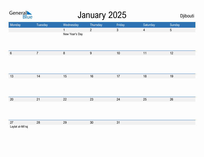 Fillable January 2025 Calendar
