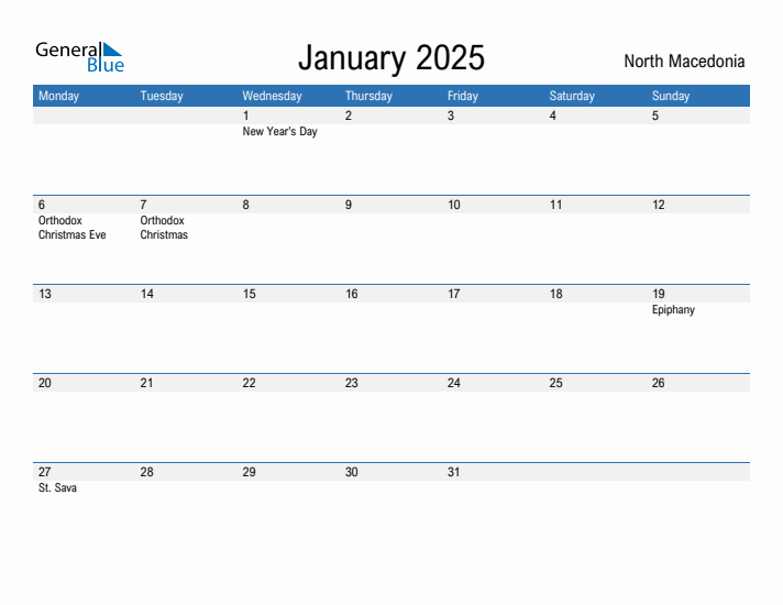 Fillable January 2025 Calendar