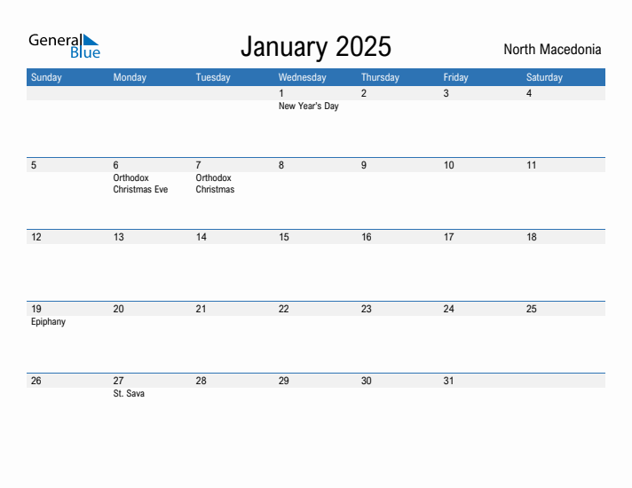 Fillable January 2025 Calendar
