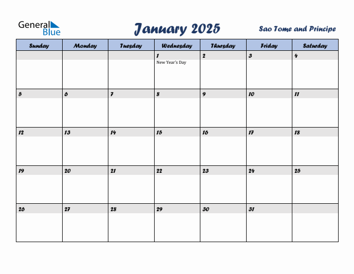 January 2025 Calendar with Holidays in Sao Tome and Principe