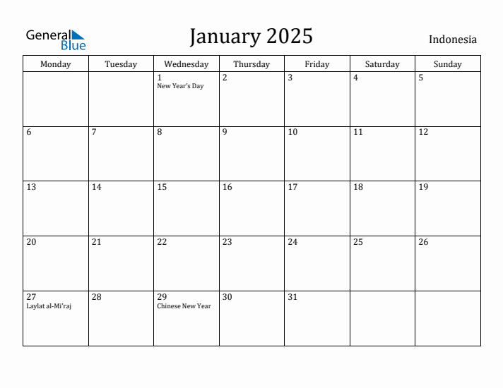 January 2025 Calendar Indonesia